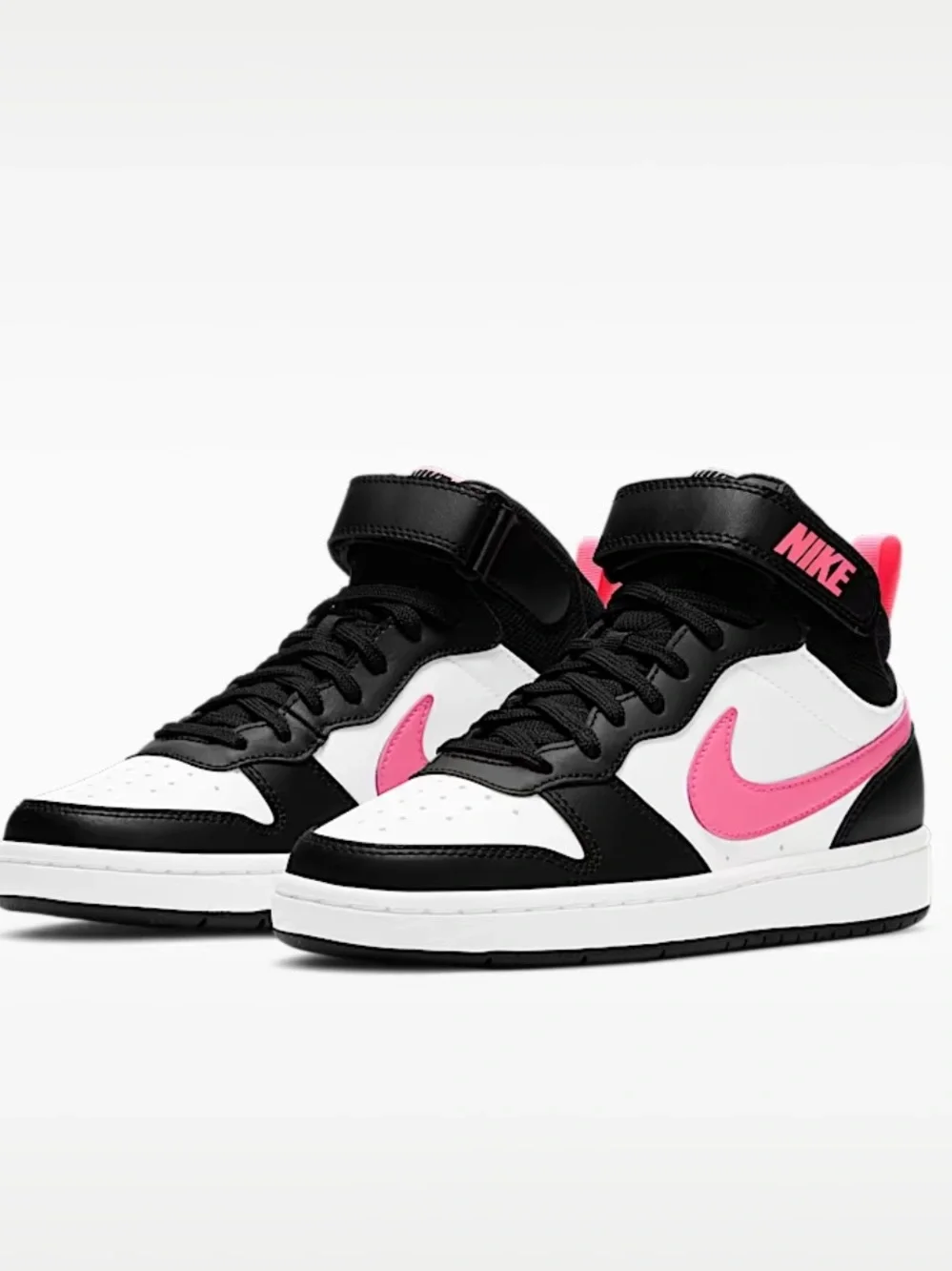 Nike Court Borough Mid 2 Sneakers in White, Black & Pink